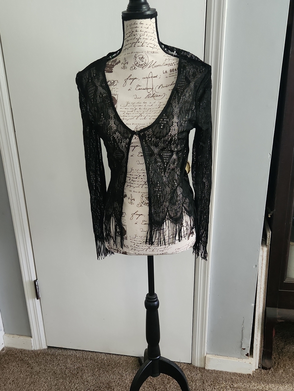 Sheer Black Lace Fringe Cardigan